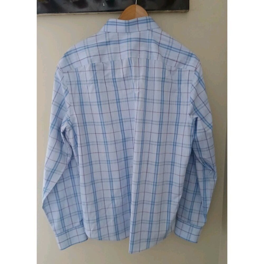 Untuckit Triano L/S Button Down Shirt Size Large Blue Plaid Old Money Work - Picture 6 of 10